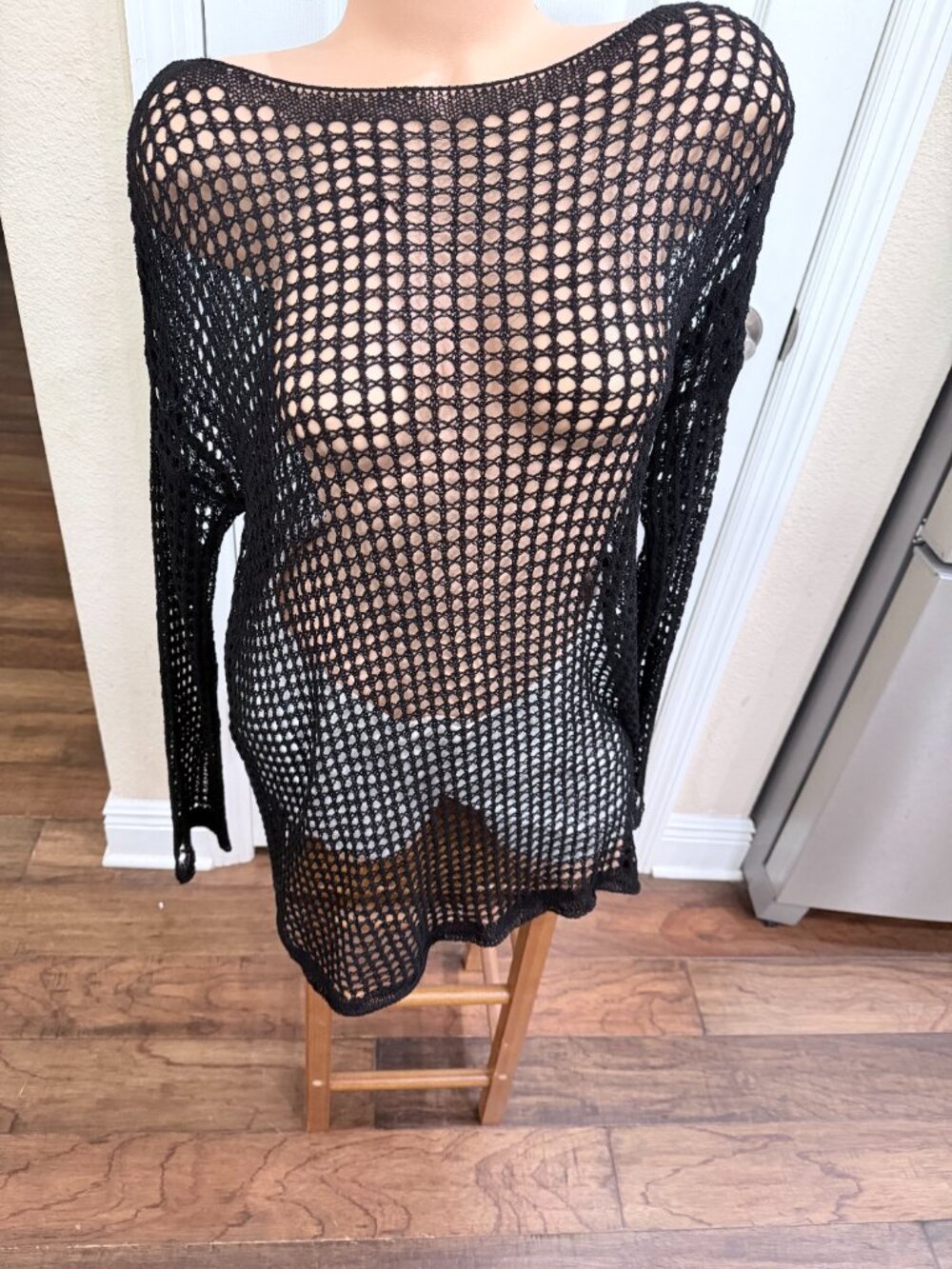 VYB Swim Black Open Knit Beach Cover Up Sweater Mesh Tunic Size Medium